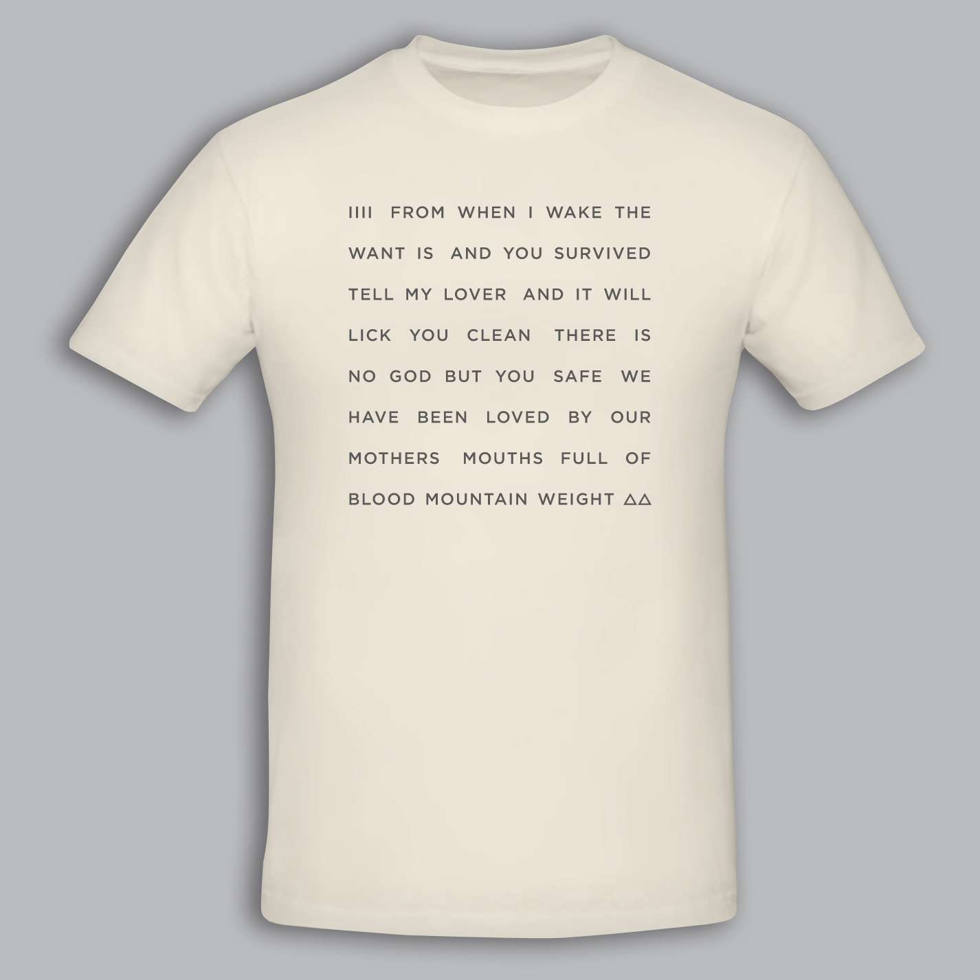 from when I wake the want is | off white text t-shirt